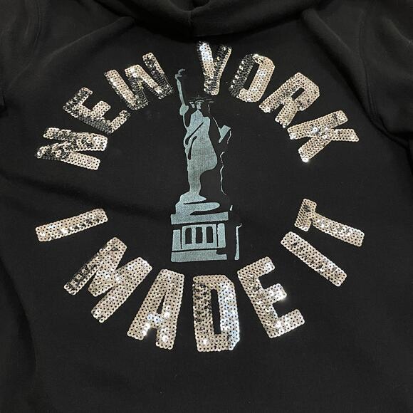 RARE Victoria’s Secret Pink NYC Sequin Zip Hoodie | I Made It, Bling Statement M - Picture 4 of 6